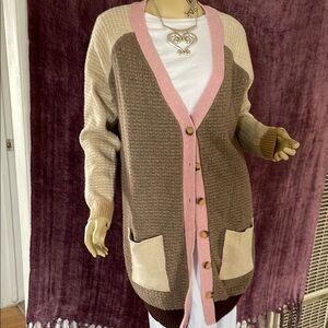 NWOT POL button front cardigan in a three tone design